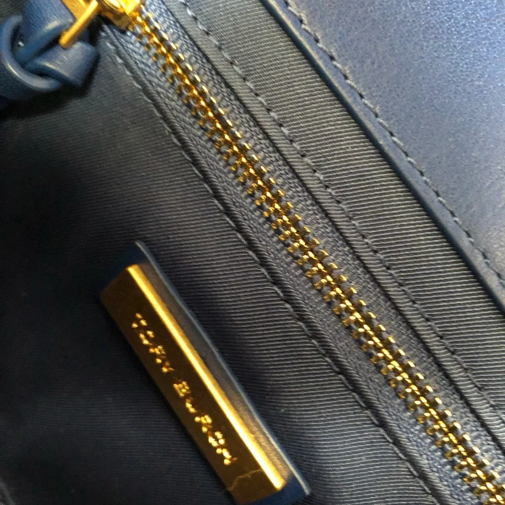 Tory Burch Navy Floral Quilted Crossbody Bag with Gold Chain